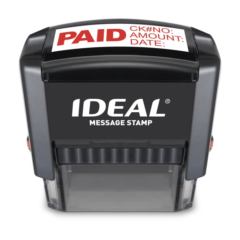 Ideal Self Inking Stamp â€“ English Text Paid with Fill-in Fields Check No, Amount, Date â€“ Red Ink, Impression Size 11/16â€ x 1-7/8â€ - Image 4